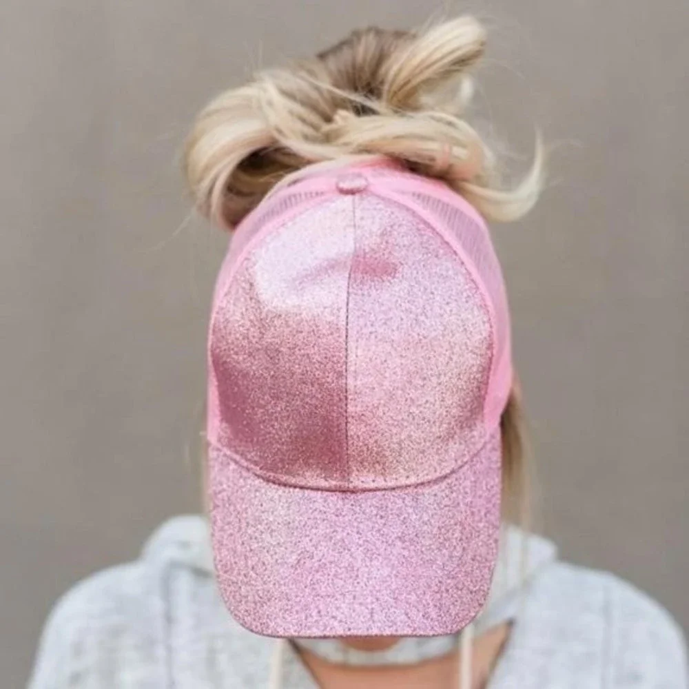 Pink Glitter C.C Ponytail Messy Bun Cap - Picture 2 of 8